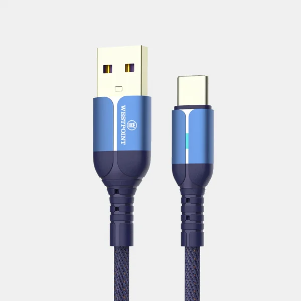 West Point 2.4A Type C Fast Charging Cable, 1.0m Length, Blue, WP-322