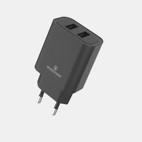 West Point 2.4A Dual USB Port Wall Charger, Black, WP-10