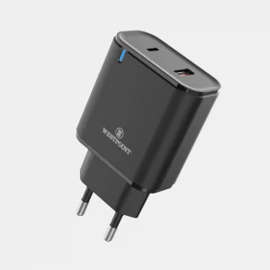 West Point QC3.0+PD20W USB-A+USB-C Wall Charger With LED Light, Black, WP-05